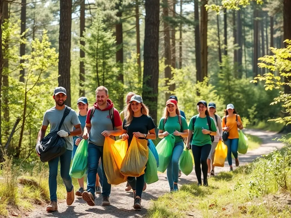 A photograph of ACCA ST CLEMENT volunteers cleaning up a local hunting area, demonstrating their dedication to preserving the natural environment.