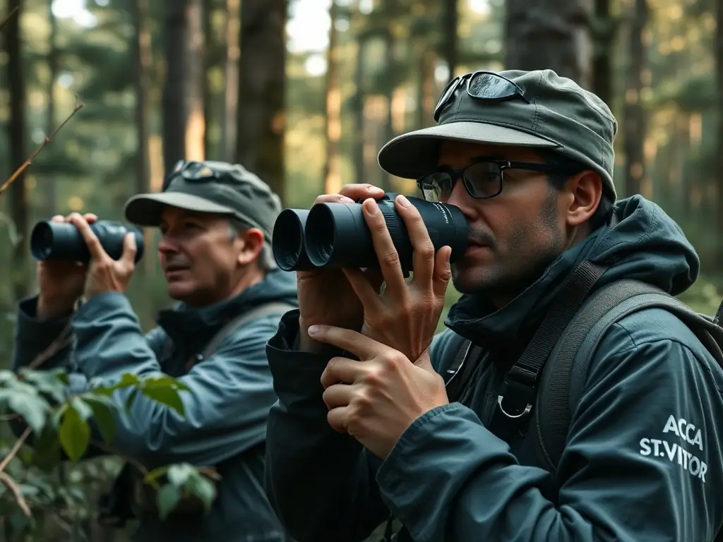 A photograph showcasing ACCA ST CLEMENT members participating in a wildlife monitoring activity in a natural setting, emphasizing their commitment to conservation.