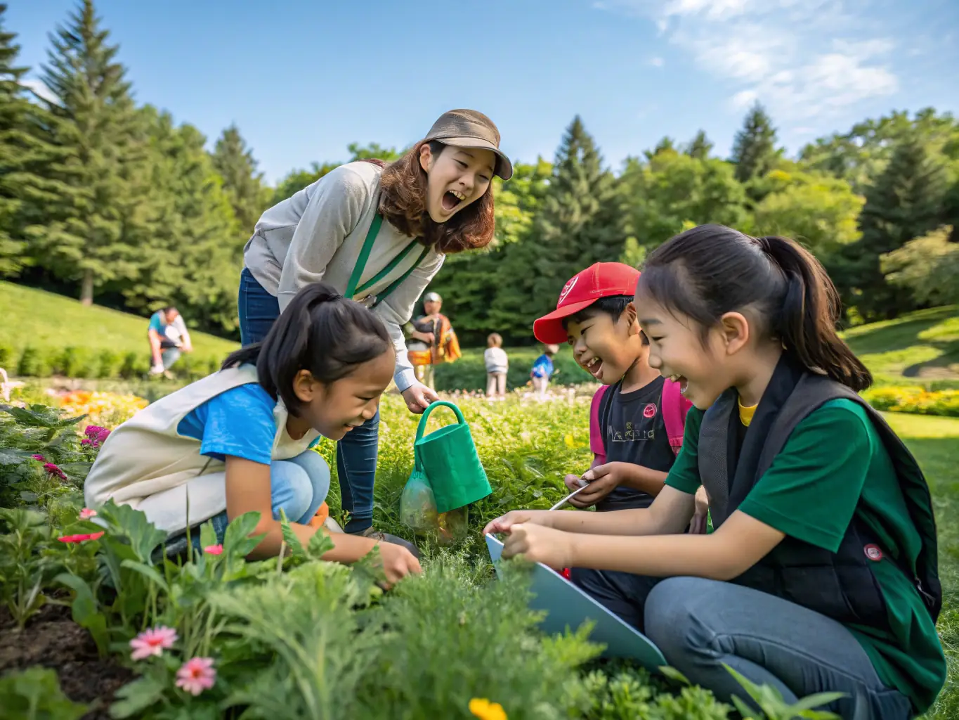 An ACCA ST CLEMENT volunteer leading a guided nature walk for local school children, teaching them about wildlife identification, ecological principles, and the importance of conservation.
